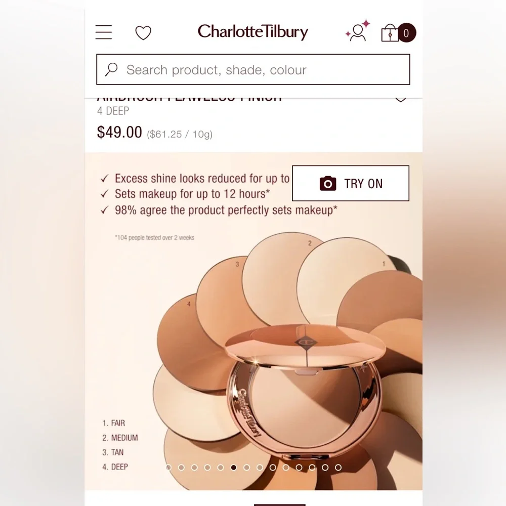 Charlotte Tilbury Gold Compact with Airbrush Flawless Finish